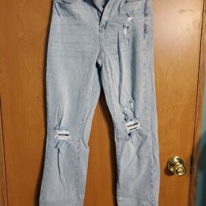 Fashion Nova Light Blue Ripped Straight Leg Jeans